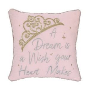Disney Princess Enchanting Dreams Pink and Gold Embroidered Crown Decorative Throw Pillow with White Pom Pom Trim - 1 of 4