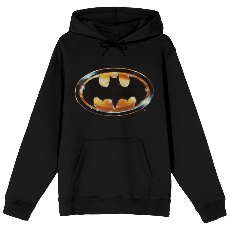 DC Comic Book Batman Logo Men's Black Graphic Print Hooded Sweatshirt, 1 of 2