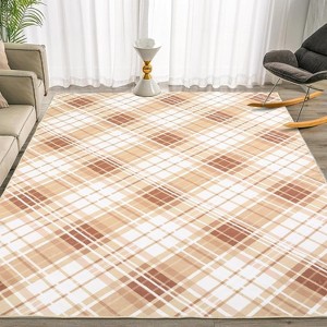 Washable Geometric Runner Rug, Non-Slip Low Pile Carpet, Foldable Stain-Resistant Plaid Floor Mat for Hallway or Entryway - 1 of 4
