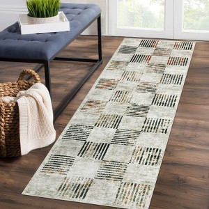 Area Rug Washable Non Slip Low Pile Rug Soft Faux Wool Non Shedding Floor Carpet, Stain Resistant Modern Abstract Rug for Bedroom, Living Room, Green - 1 of 4