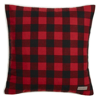 20"x20" Oversize Cabin Plaid Flannel Sherpa Square Throw Pillow Red - Eddie Bauer