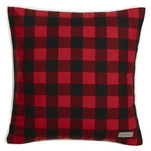 20"x20" Oversize Cabin Plaid Flannel Square Throw Pillow Red - Eddie Bauer: Mid-Century Modern Decor, Indoor Use, Polyester Fill - 1 of 4