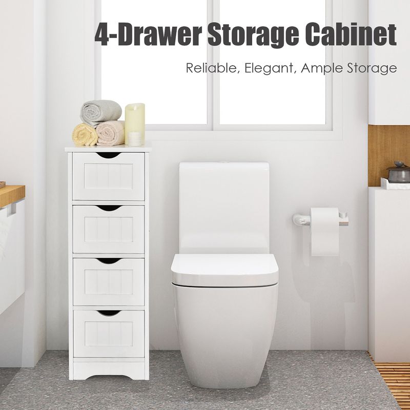 Costway White Floor Storage Cabinet Bathroom Organizer Free Standing 2/3/4 Drawers, 4 of 10
