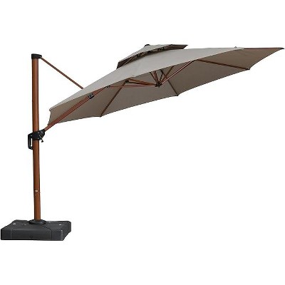 PURPLE LEAF Patio Large Cantilever Umbrella Outdoor Wood Grain Pattern Umbrella Pole Offset Umbrella Heavy Duty Sun Umbrellas for Garden Deck Pool