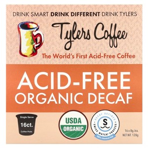 Tylers Coffees Acid-Free Organic Decaf, 16 Single Serve Coffee Pods, 8 g Each - 1 of 3