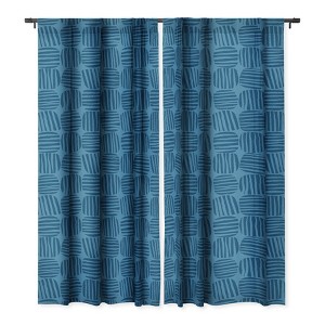 Sewzinski Striped Circle Squares Blue Set of 2 Panel Blackout Window Curtain - Deny Designs - 1 of 4