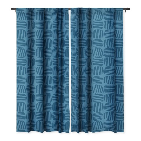 Sewzinski Striped Circle Squares Blue Set of 2 Panel Blackout Window Curtain - Deny Designs - image 1 of 4