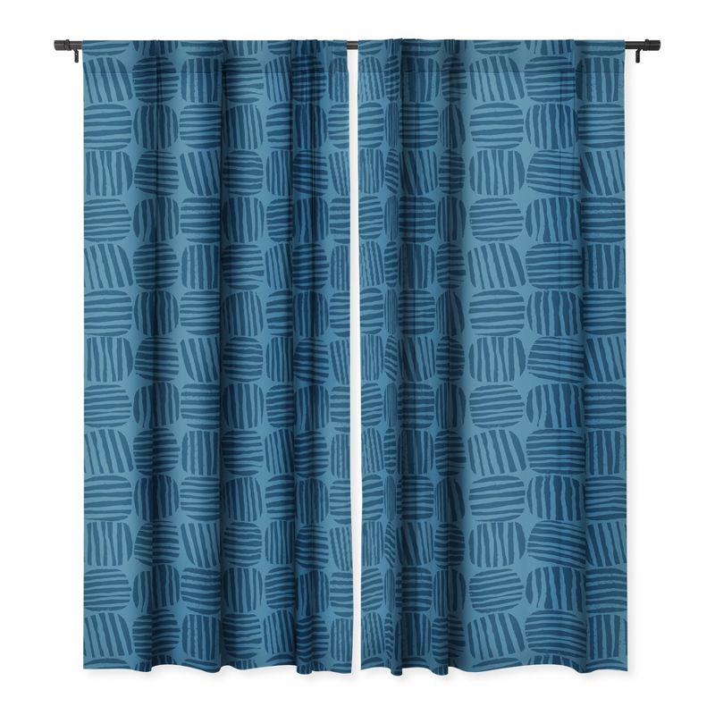 Sewzinski Striped Circle Squares Blue Set of 2 Panel Blackout Window Curtain - Deny Designs, 1 of 5