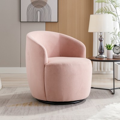 360° Swivel Accent Armchair, Barrel Chair With Black Powder Coating Metal Base-ModernLuxe