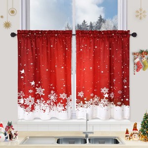 GustoWave Christmas Curtains, Velvet Window Curtains Set, Floral Snowflake, Thermal Insulated Room Darkening Short Curtain - 1 of 4
