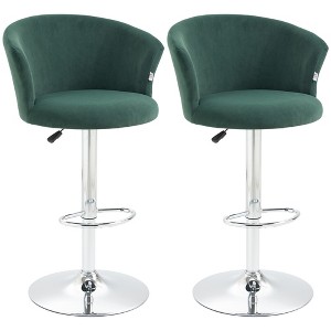 Vatros Adjustable Bar Stools Set of 2, Velvet Upholstered Kitchen Stool, Swivel Counter Height Barstool with Footrest, ‎Dark Green - 1 of 4