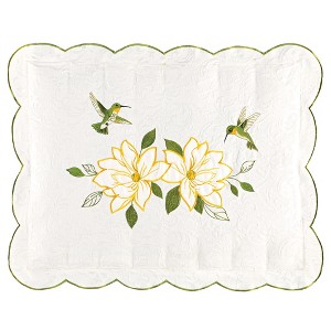 Collections Etc Magnolia and Hummingbird Appliqué Scalloped Edge Pillow Sham Gender Neutral White - 1 of 2