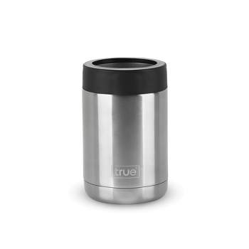True Capsule Insulated Can Cooler Tumbler - Double Walled Stainless Steel Beverage Holder for Standard Cans and Bottles, Silver and Black, Set of 1