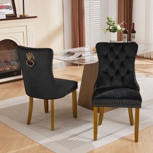 Kumasinova Mid Century Dining Chairs Set of 2,Tufted Kitchen Chairs with Lion Head Pull Ring,Velvet Dining Chair with Gold Wood Legs&Nailhead Trim - 1 of 4