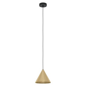 1-Light Narices Mini Pendant Structured Black Finish with Brushed Brass Metal Shade - EGLO: Adjustable, ETL Listed, for Kitchen & Bathroom - 1 of 3