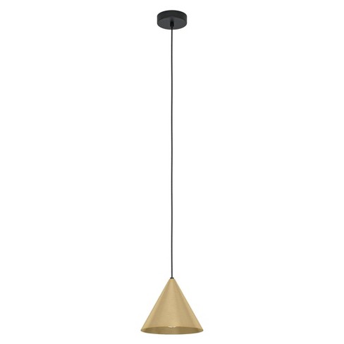 1-Light Narices Mini Pendant Structured Black Finish with Brushed Brass Metal Shade - EGLO: Adjustable, ETL Listed, for Kitchen & Bathroom - image 1 of 3