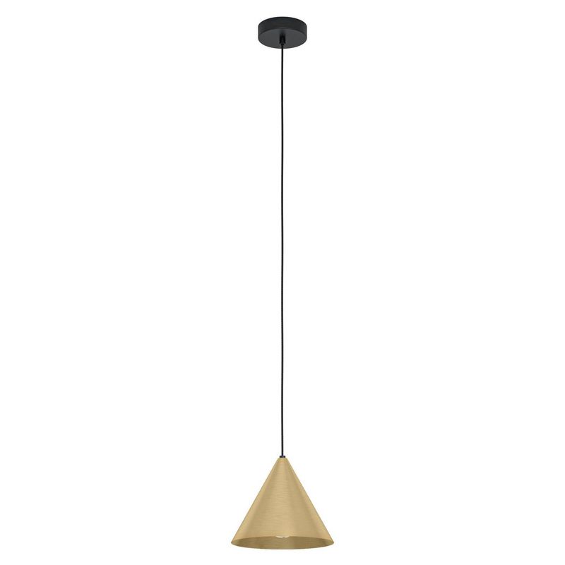 1-Light Narices Mini Pendant Structured Black Finish with Brushed Brass Metal Shade - EGLO, 1 of 5