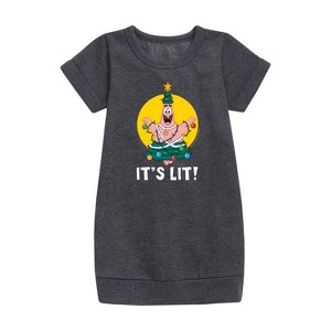 - SpongeBob SquarePants - Patrick It's Lit Graphic Short Sleeve Fleece Dress - 1 of 4