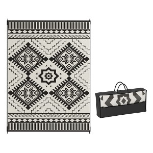 Outsunny Outdoor Patio Rug, Large Camping Carpet with Carrying Bag, 9' x 12' Waterproof Plastic Straw, Reversible, White & Black Toothed Rhombus - 1 of 4
