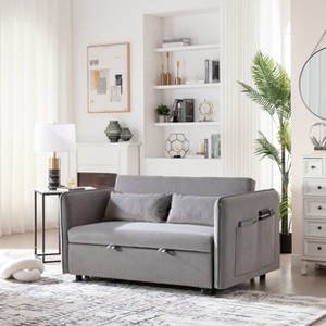 Lyngins 55 Inch 3 in 1 Velvet Sofa with 2 Pillows,Upholstered Convertible Loveseat Couch with Side Pockets,Sofa Bed for Living Room,Bedroom - 1 of 4