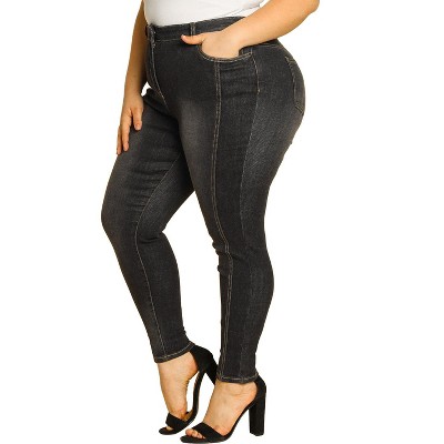 Agnes Orinda Women's Plus Size Mid Rise Stretch Washed Skinny Denim Jeans