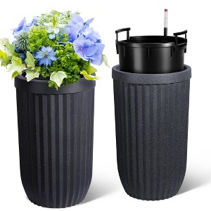 14.5/23 Inch Tall Planters Set of 2, Marble Finish Self Watering Pots for Outdoor & Indoor Plants, Living Room, Home, Office, Patio, Porch, Garden - 1 of 4