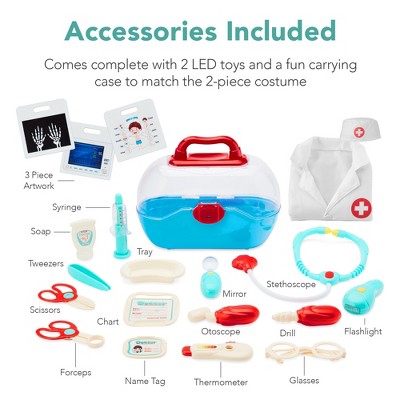 Kids Blue Wooden Doctor Playset with Accessories and Costume