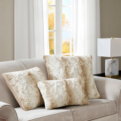 Sand Faux Fur 20" x 20" Square Throw Pillow