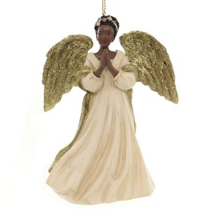 Holiday Ornament 5.0" Angel In Gold/Ivory Dress Short - Tree Ornaments 5.0 Inch Angel In Gold/Ivory Dress Heavenly Dark Skin Tree Ornaments - 1 of 3