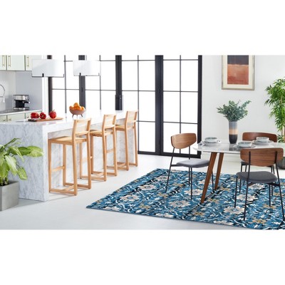 Blue and Cream Geometric Damask Outdoor Area Rug 9' x 12'