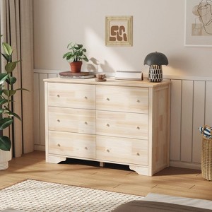 VINGLI Solid Wood Dresser Unfinished for Color DIY, Natural Real Wood Dresser 6 Drawer for Bedroom - 1 of 4