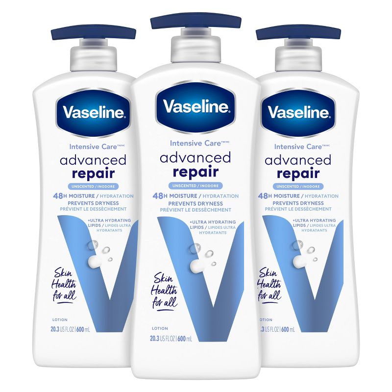 Vaseline Intensive Care Advanced Repair Hand and Body Lotion Unscented - 20.3 fl oz/3pk, 1 of 8