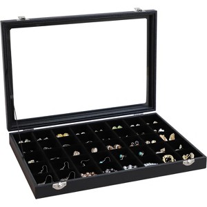24-Grid Jewelry Box with Clear Lid & Lock, Removable Black Velvet Tray for Display and Storage - 1 of 4