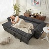 TiramisuBest Convertible Corduroy Sleeper Sofa Bed, 63" Pull Out Loveseat, 3 in 1 Sofa Couch with Adjustable Backrest, USB Ports,Dark Grey - 2 of 4