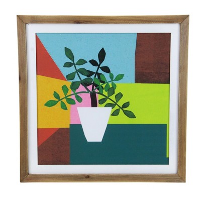 Raz Imports 16" Multi-Color Geometric Potted Plant Wood Framed Wall Art