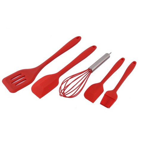 Unique Bargains Silicone Home Kitchen Utensil Set 5 in 1 Red