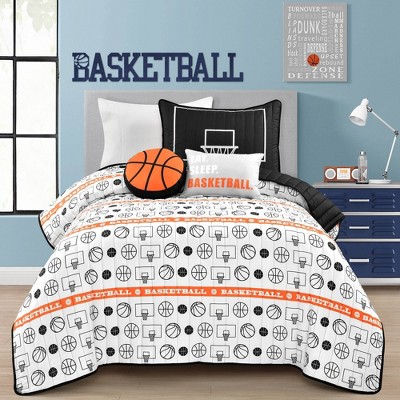 Twin Black and Orange Reversible Microfiber Basketball Quilt Set