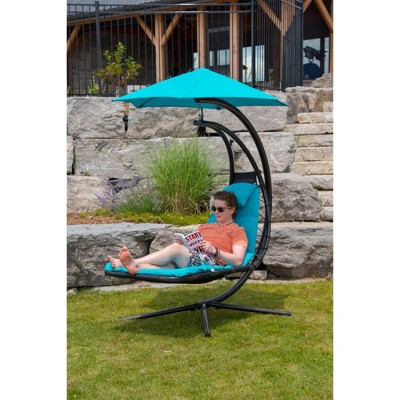 Turquoise Zero Gravity Hanging Lounge Chair with Cushions and Umbrella
