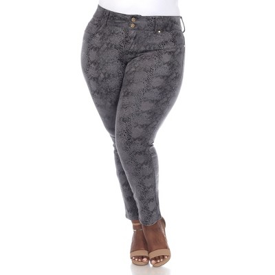 Plus Size Faux Suede Snake Print Pants - White Mark