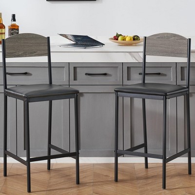 Whizmax Bar Stools, Set of 2 PU Upholstered Bar Stools, Modern Counter Height Bar Stools with Back and Footrest, Dining Chairs, for Bar, Dining Room