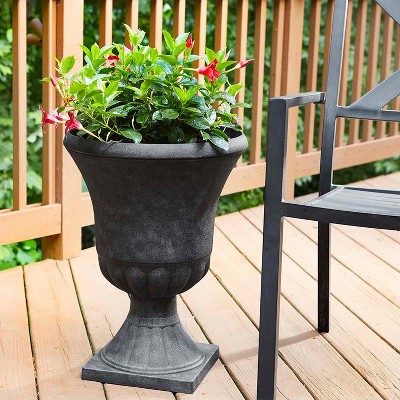 Winston 16 Inch Black Resin Outdoor Urn Planter