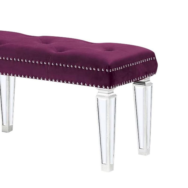 60&#34; Varian Mirrored Bench Burgundy Velvet - Acme Furniture, 4 of 5