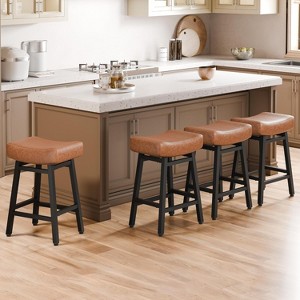 DYHOME 24 Inches Bar Stools, Saddle Kitchen Stools with PU Leather Cushion Counter Height Barstools, Set of 4 - 1 of 4