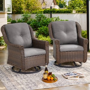 Outdoor Swivel Chair Wicker Patio Glider Chair High Back Swivel Chairs Set of 2 - 1 of 4