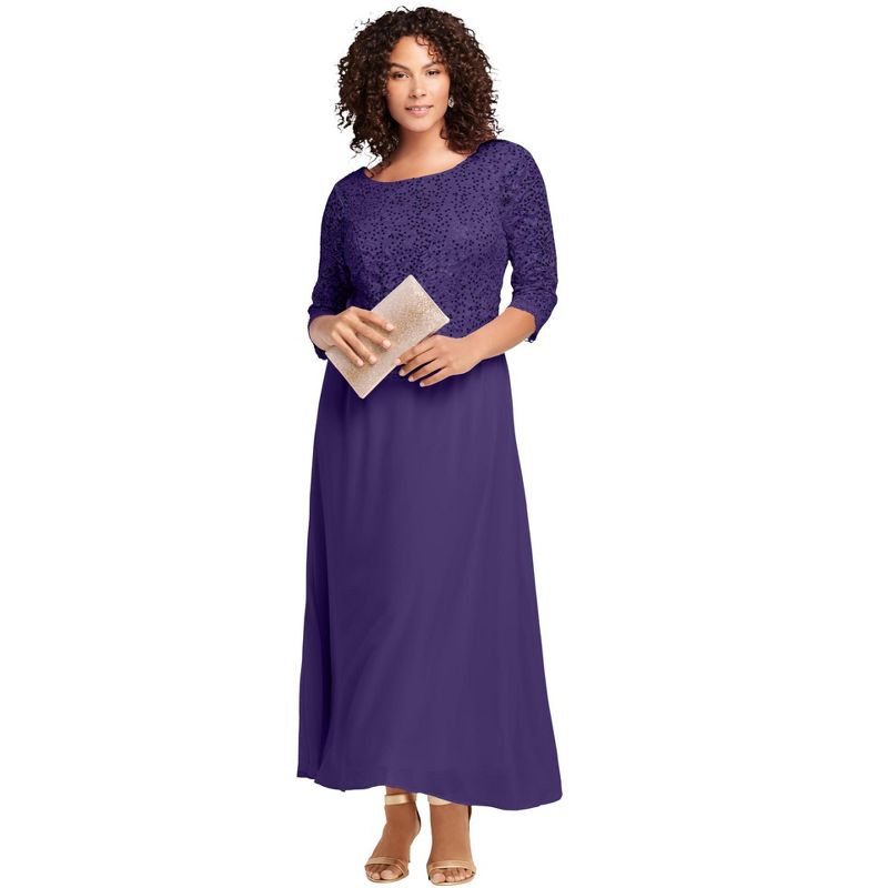 Roaman's Women's Plus Size Petite Lace Popover Dress, 1 of 2