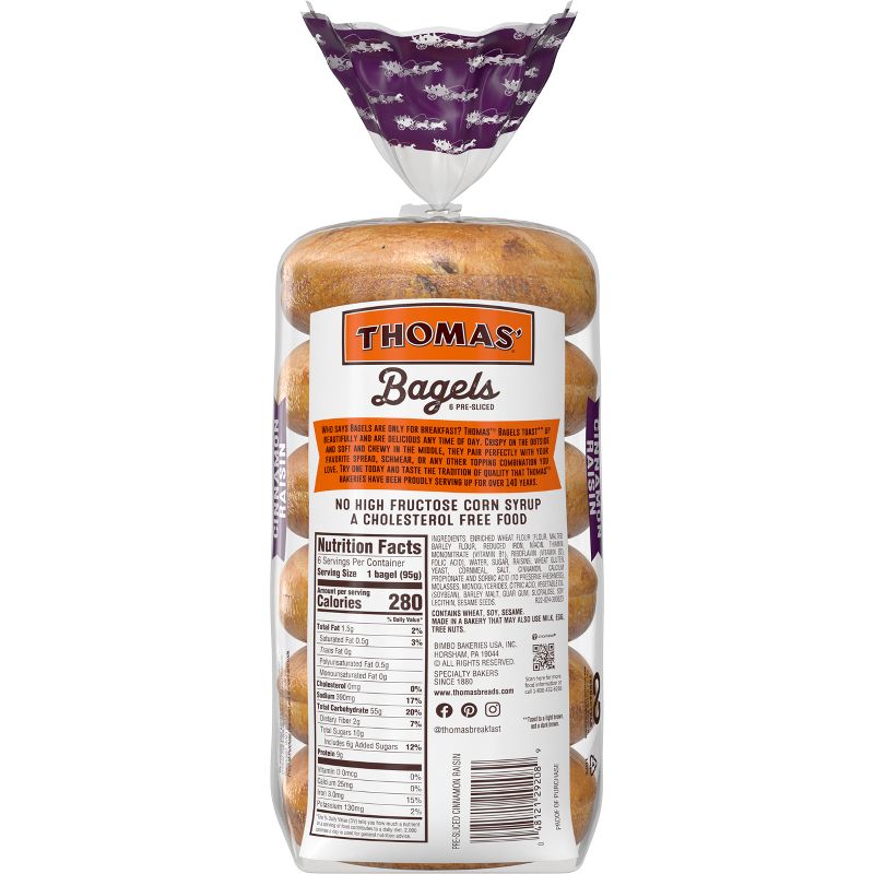 Thomas&#39; Cinnamon Raisin Bagels - 20oz/6ct, 4 of 13