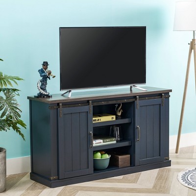 Navy 59'' Engineered Wood TV Stand with Sliding Barn Door