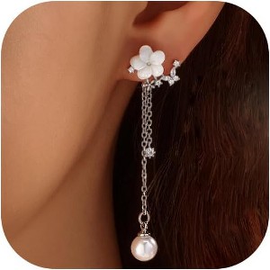 Pearl Earrings,14k Gold Plated Trendy Diamond Pearl Drop Earrings Bridal Shower Gifts Wedding jewelry for Women - 1 of 4