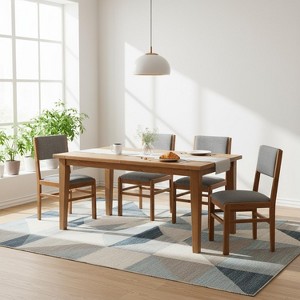 Homy Casa Set of 4 Upholstered Wood Dining Chairs with Fabric Seat, Modern Farmhouse Style, Gray - 1 of 4