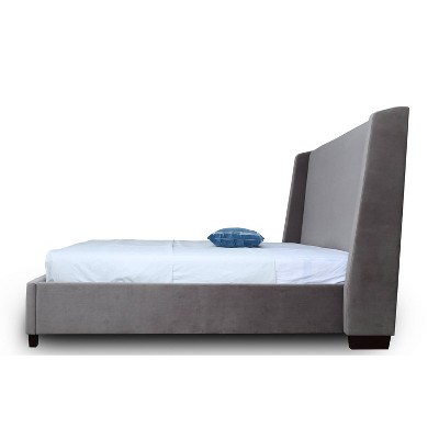 Queen Velvet Upholstered Wood Frame Bed with Slats